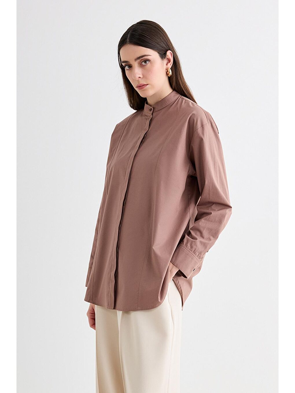 Pembe Massi Dikiş Detaylı Gömlek Marshala-1