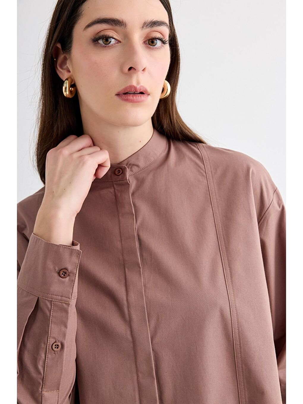 Pembe Massi Dikiş Detaylı Gömlek Marshala-2