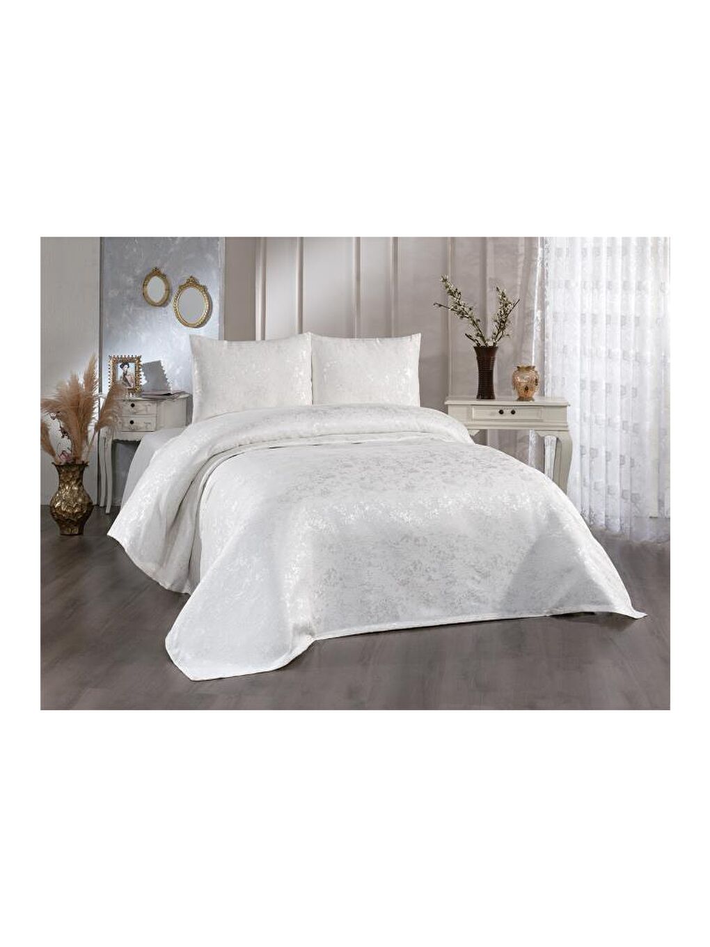 Ekru Slayka Tek Kişilik Yatak Örtüsü Krem-1