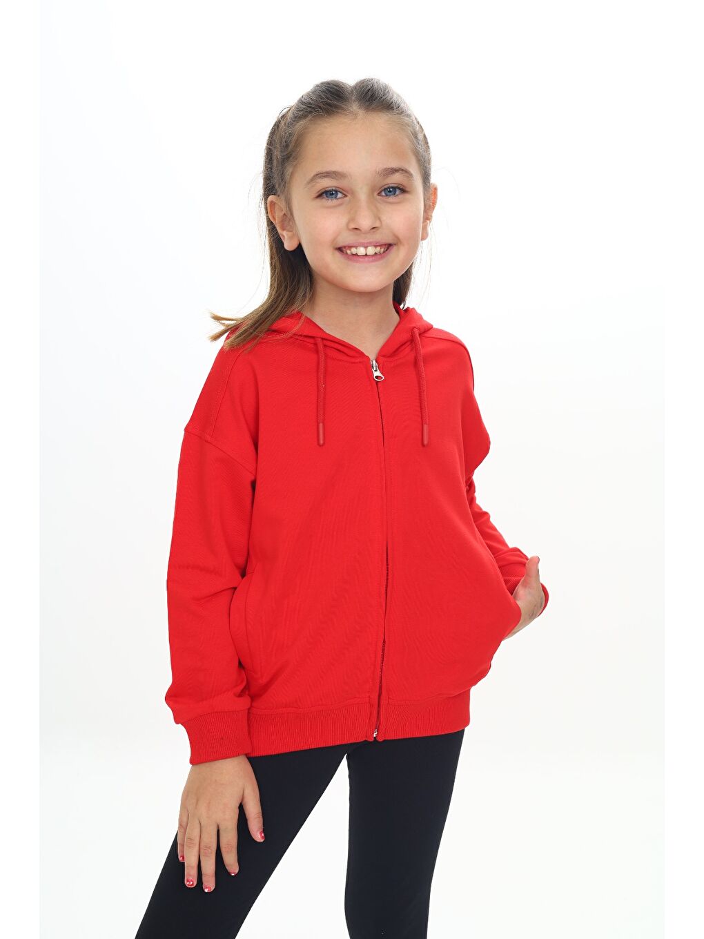 Kırmızı Kız Çocuk Kapüşonlu Hırka