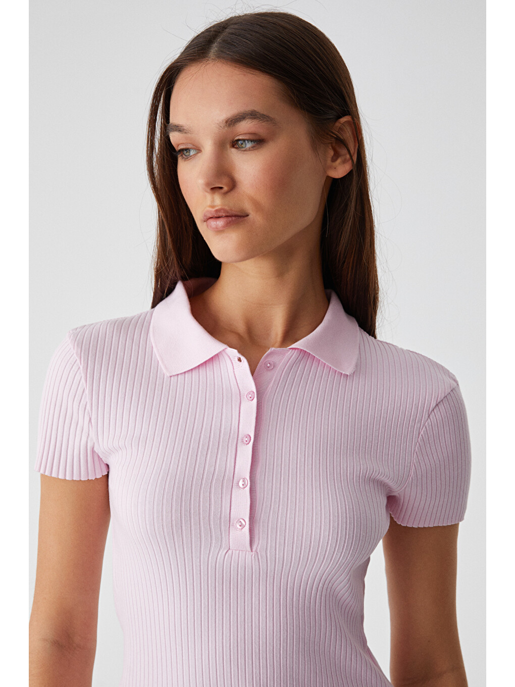 Pembe OBERWART Kadın Slim Gömlek Yaka Kısa Kol PEMBE T-Shirt-3