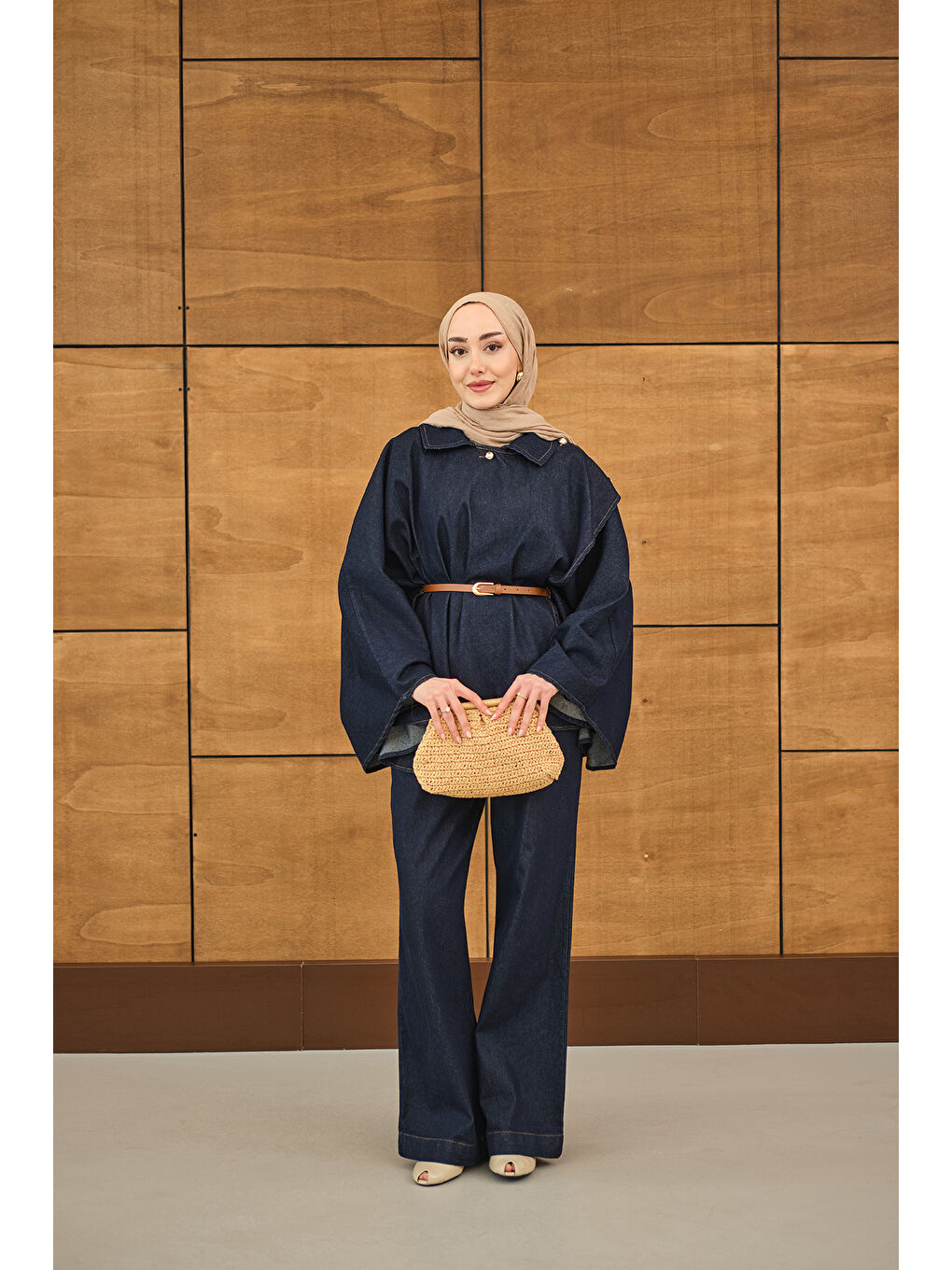 Kadın Yan Düğme Detaylı Jean Takım Lacivert-4