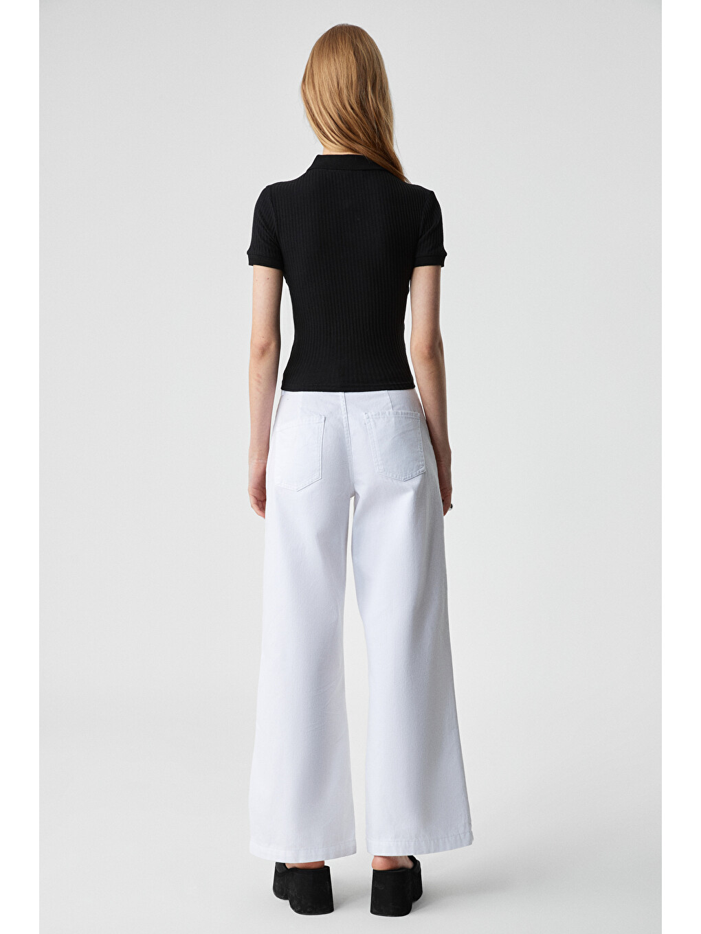 Oberwart Kadın Slim Gömlek Yaka Kısa Kol Siyah T-shirt-4