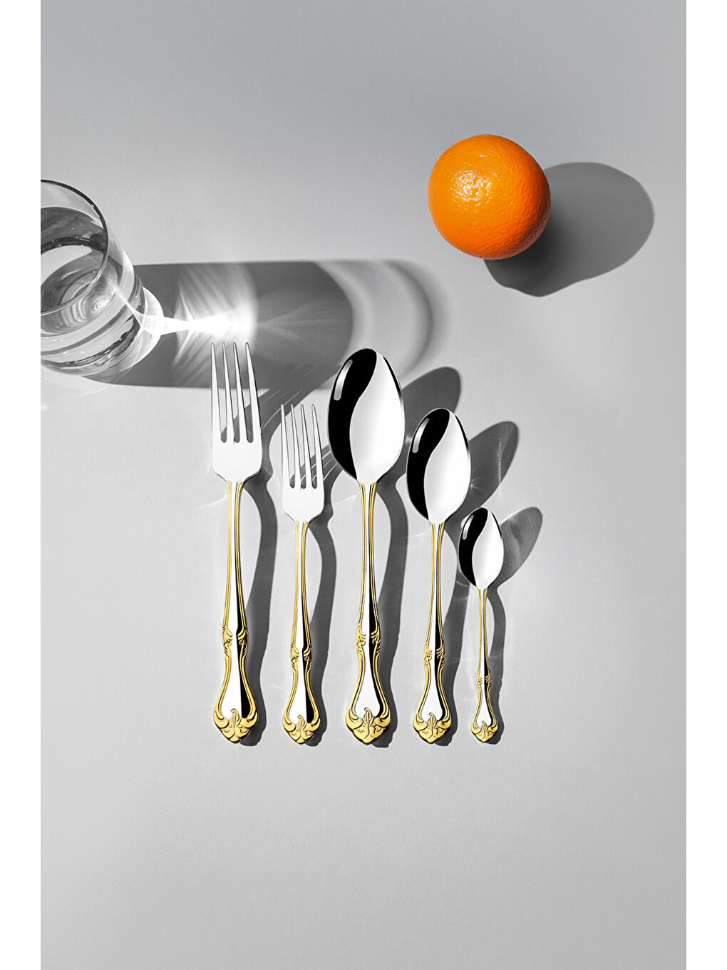 Sarı Lalezar Altın Sade 12 Kişilik 60 Parça Kutulu Çatal Kaşık Takımı