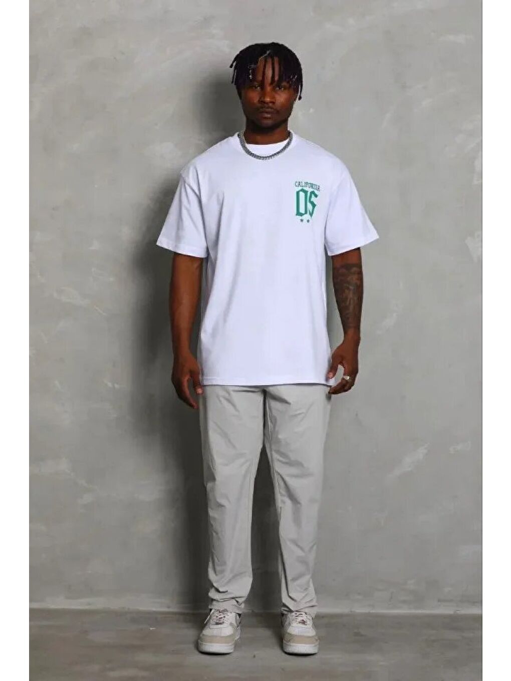 Beyaz Erkek Baskılı Tişört Kısa Kol Bisiklet Yaka Regular Fit-1