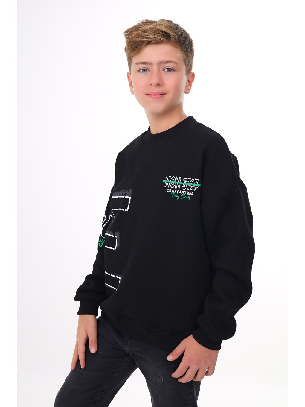 Siyah Erkek Çocuk Baskılı Sweatshirt-1