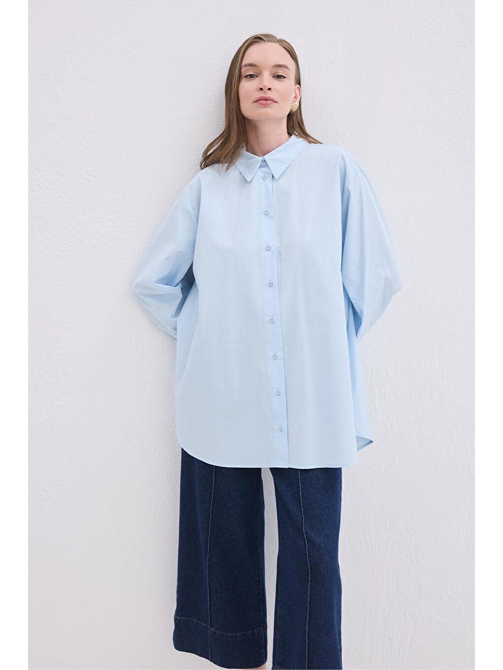 Madelin Manşetli Gömlek Mavi-1
