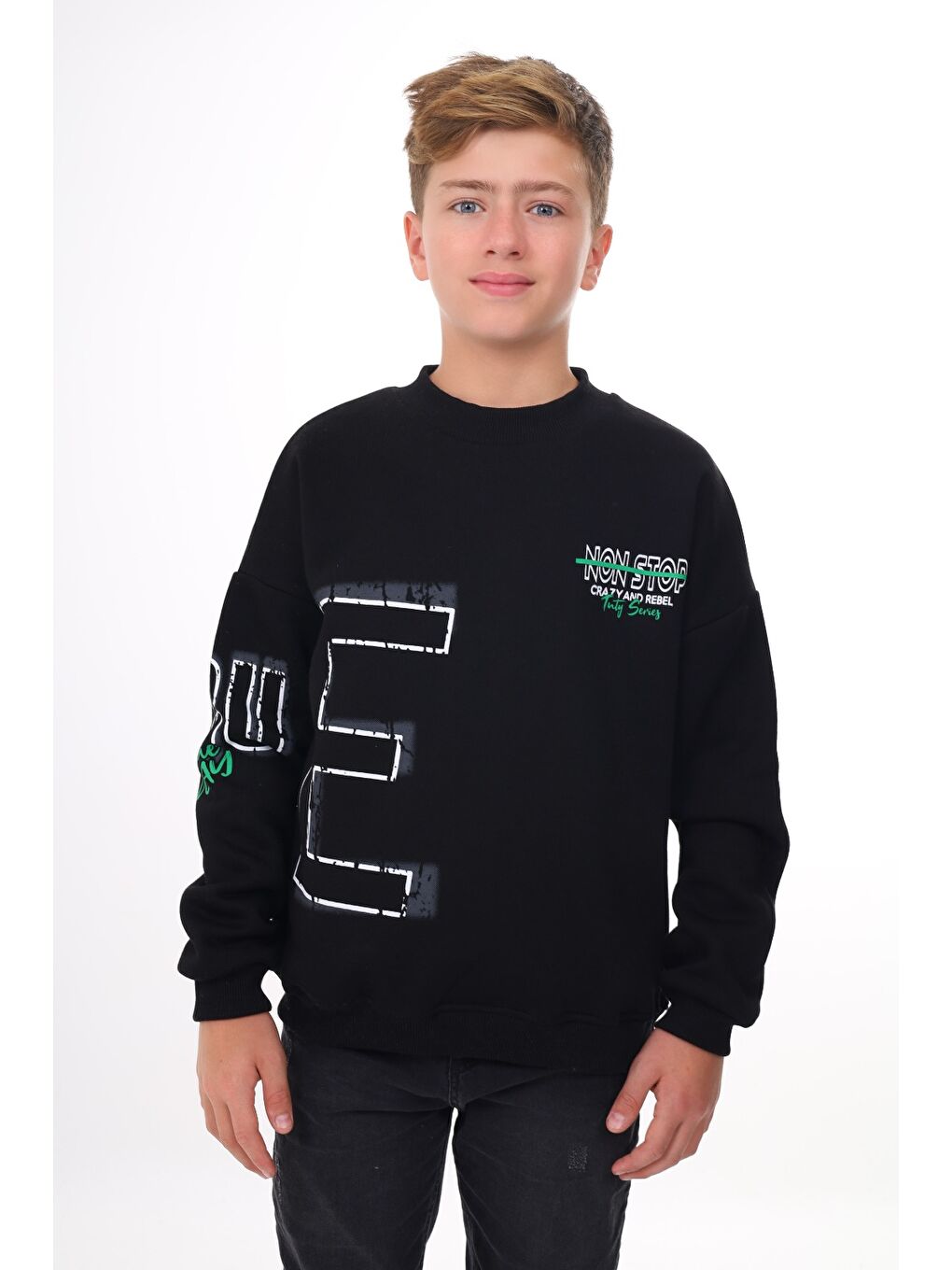 Siyah Erkek Çocuk Baskılı Sweatshirt-2