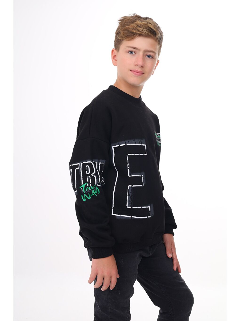 Siyah Erkek Çocuk Baskılı Sweatshirt-3