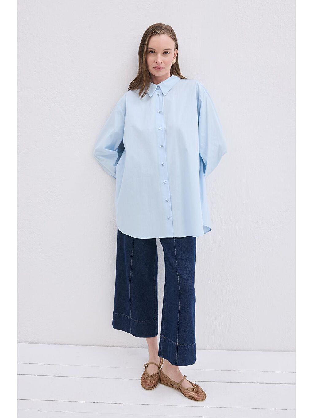 Madelin Manşetli Gömlek Mavi-2
