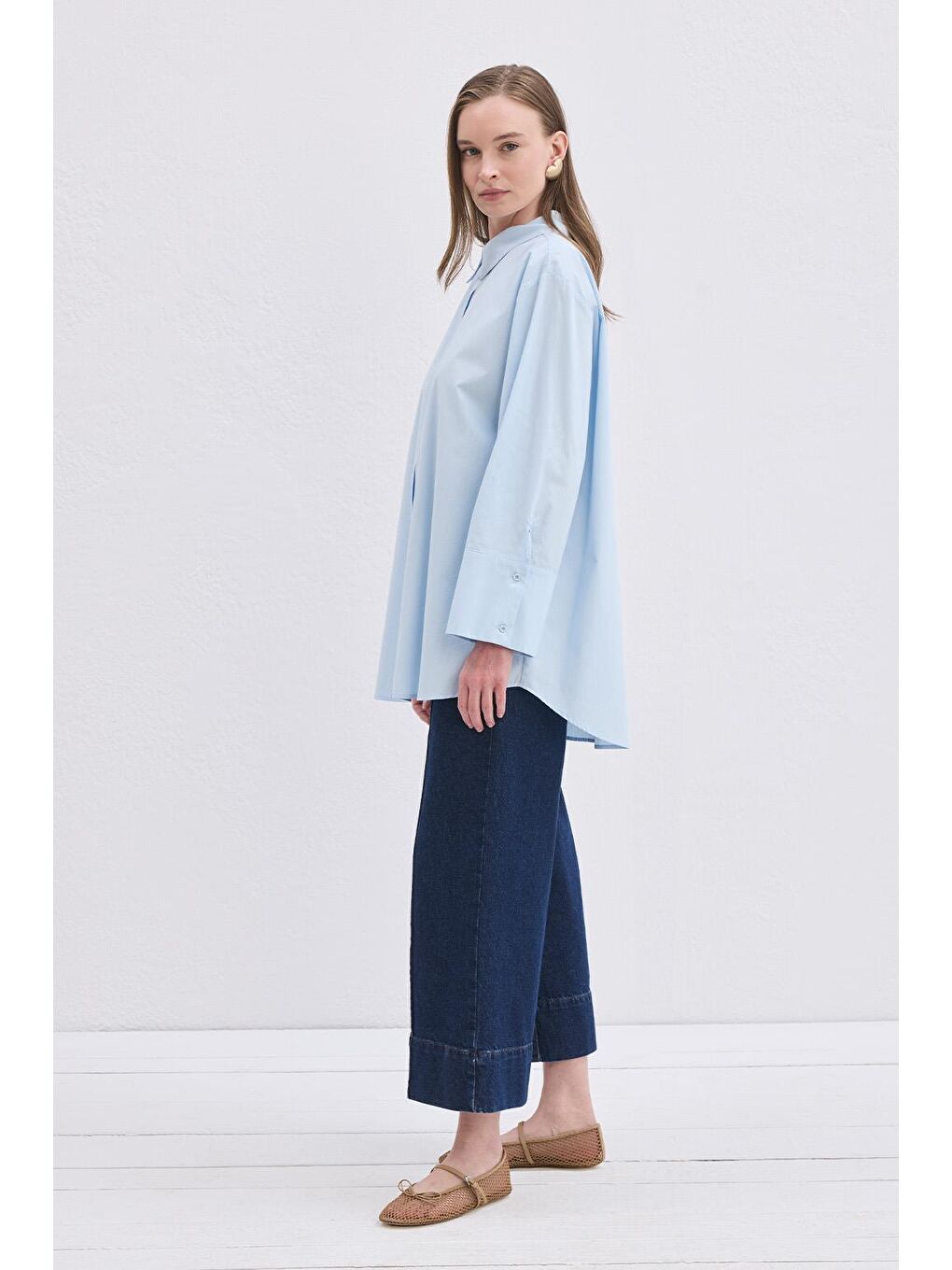 Madelin Manşetli Gömlek Mavi-3