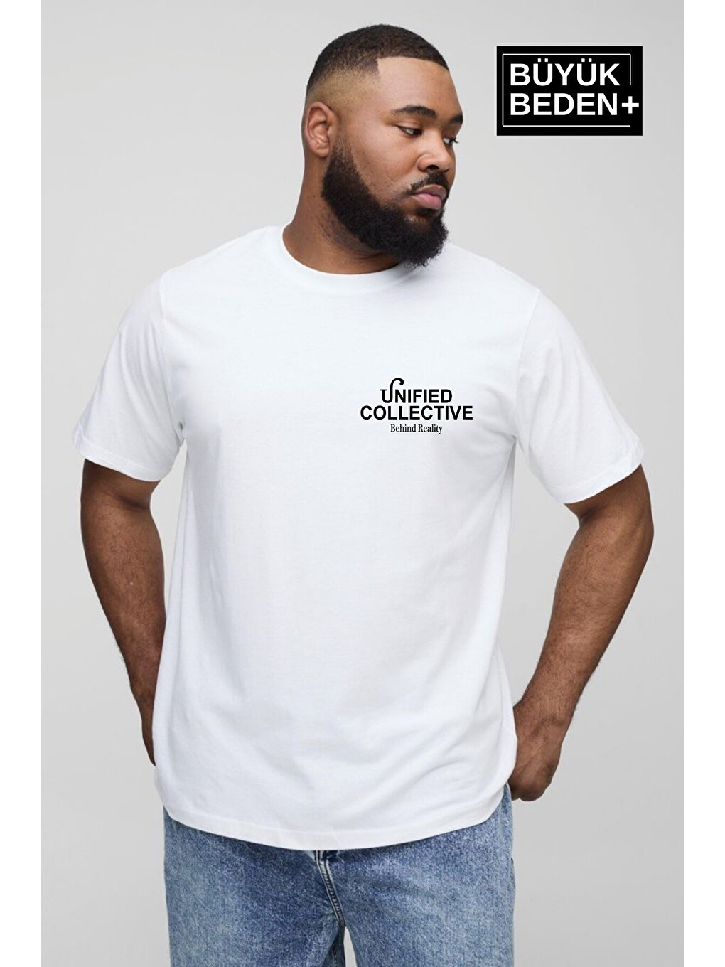 Beyaz Erkek Büyük Beden Unified Collective Baskılı 3xl-6xl Bisiklet Yaka Tshırt Spr26bts510-10-1
