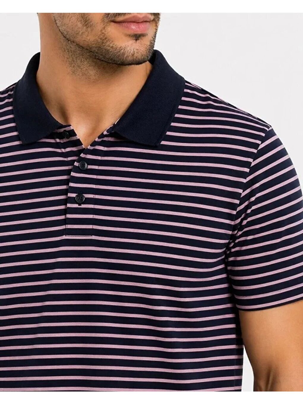 Erkek Pike Kumaş Gül Kurusu Çizgili Polo Yaka Tişört Kısa Kol T-Shirt - Siyah-1
