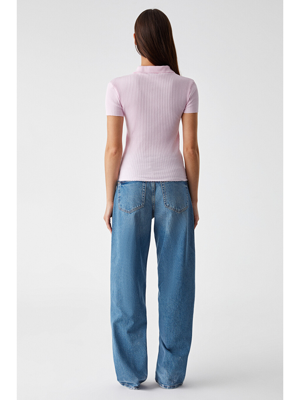 Pembe OBERWART Kadın Slim Gömlek Yaka Kısa Kol PEMBE T-Shirt-4