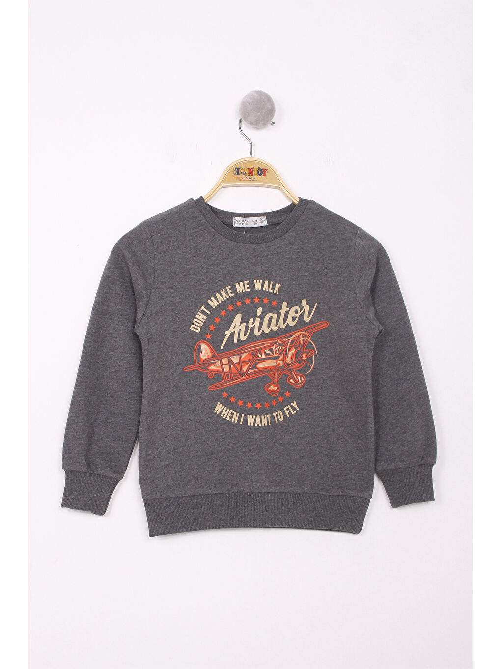 Antrasit Erkek Çocuk Uçak Baskılı Sweatshirt