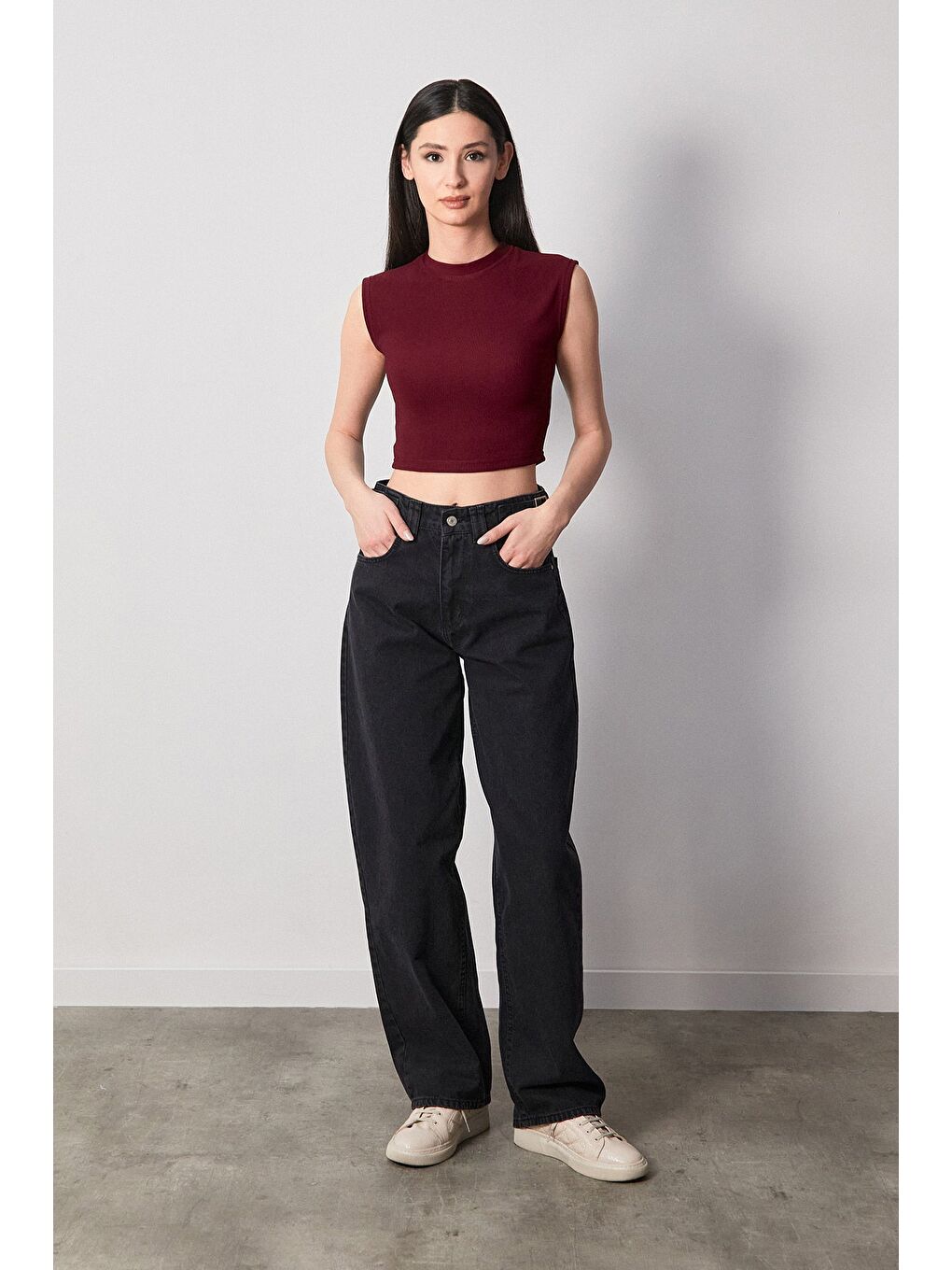 Fullamoda Antrasit Beli Tokalı Fermuarlı Baggy Jean