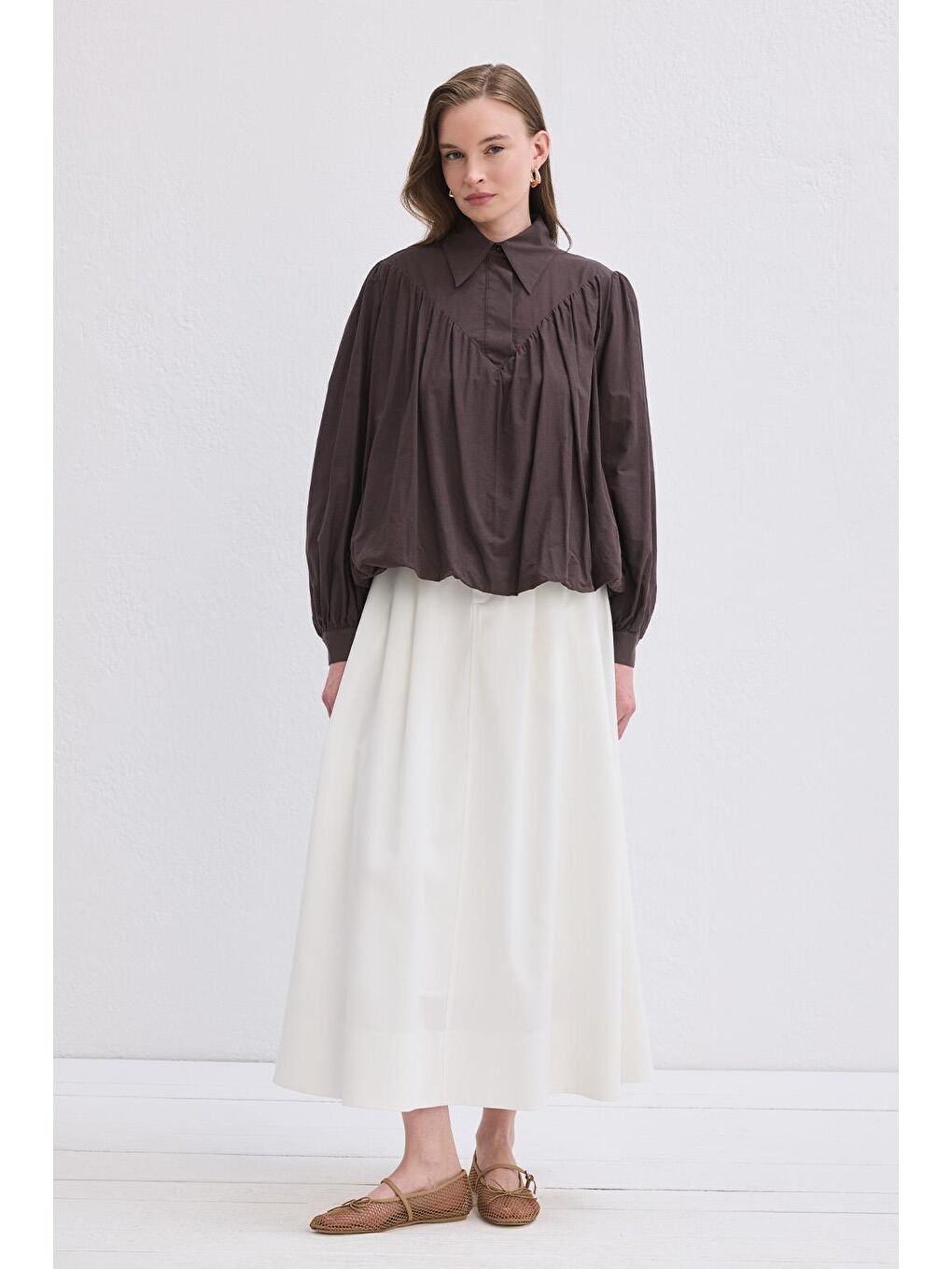 Kahverengi Lora Vual Gömlek Kahve