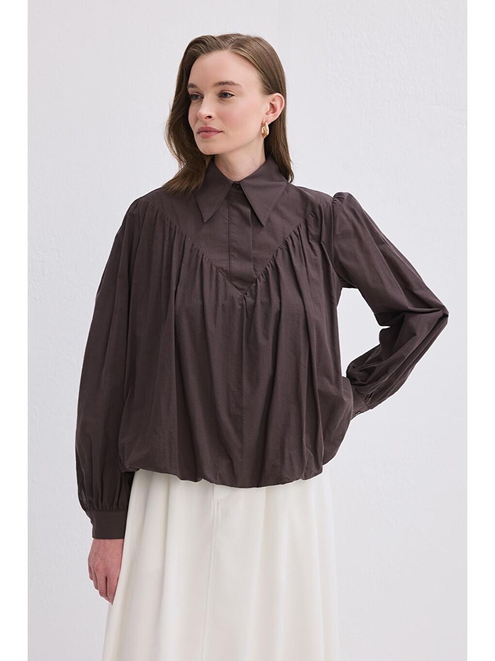 Kahverengi Lora Vual Gömlek Kahve-1