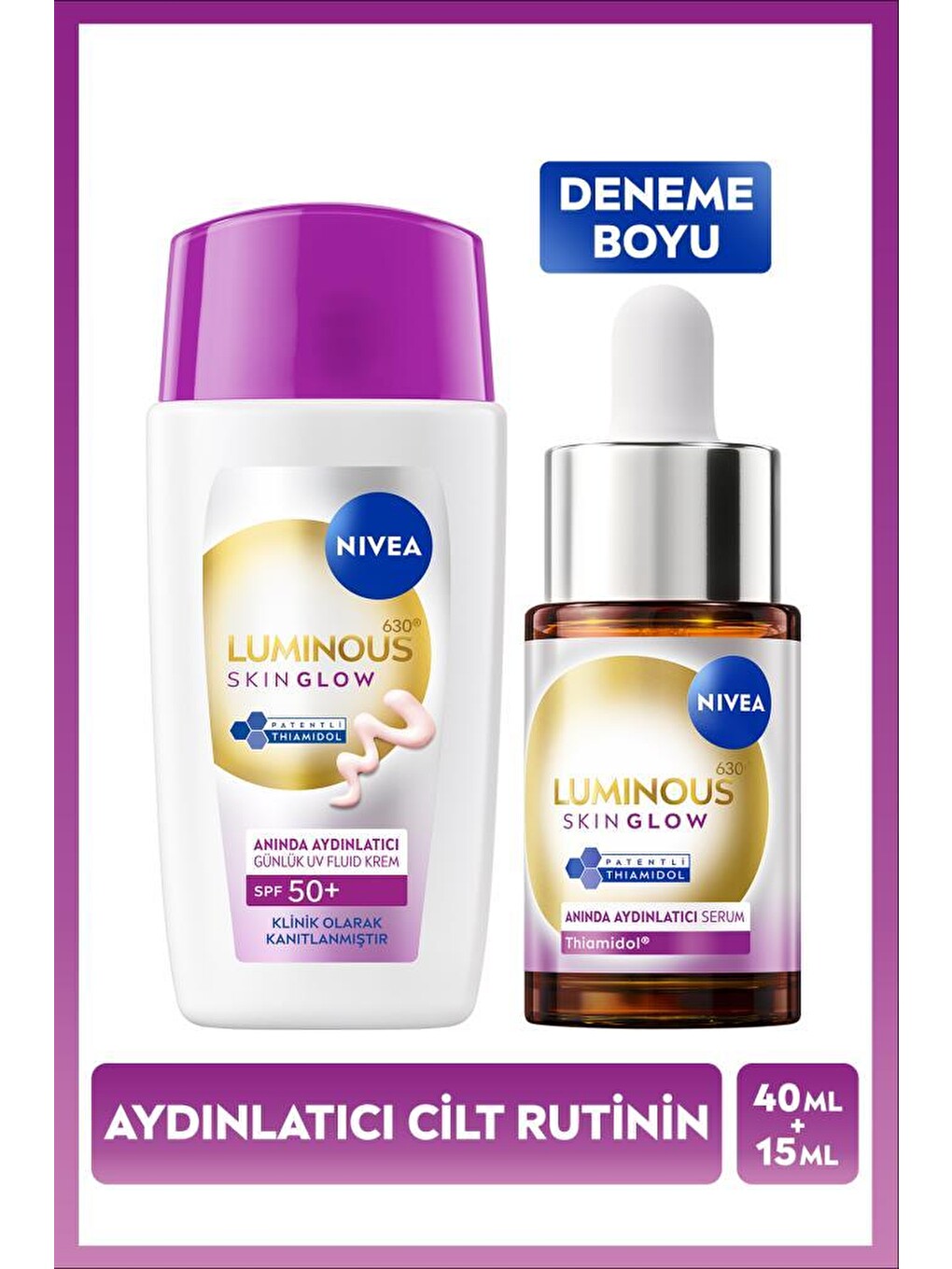 Spf50+ Güneş Koruyucu Luminous630 Skin Glow Aydınlatıcı Yüz Kremi 40ml Ve Serum 15ml, Cam Cilt