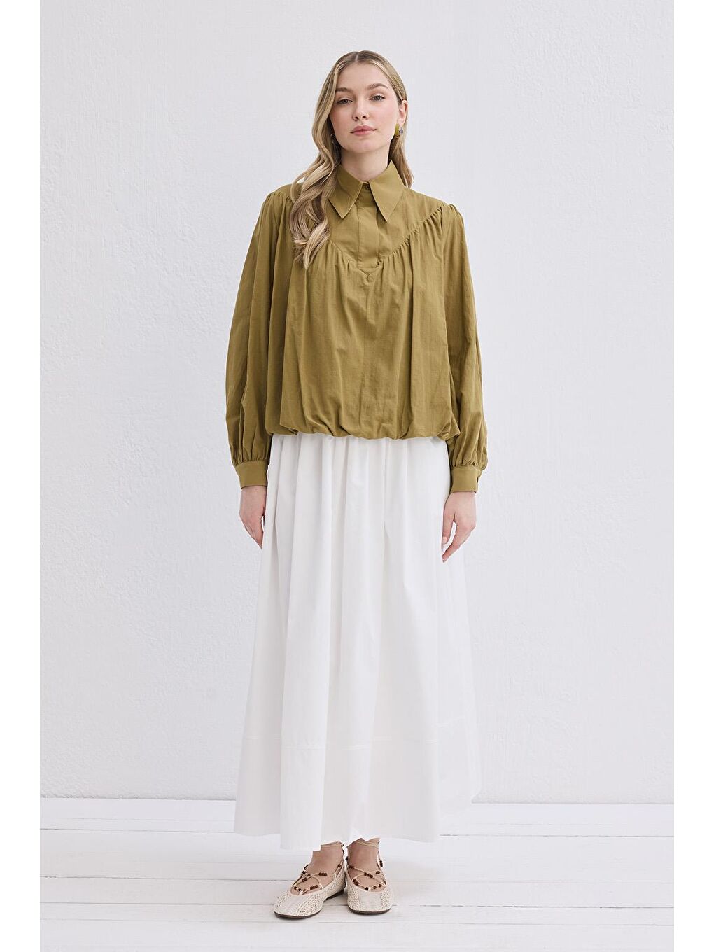 Lora Vual Gömlek Yağ Yeşili