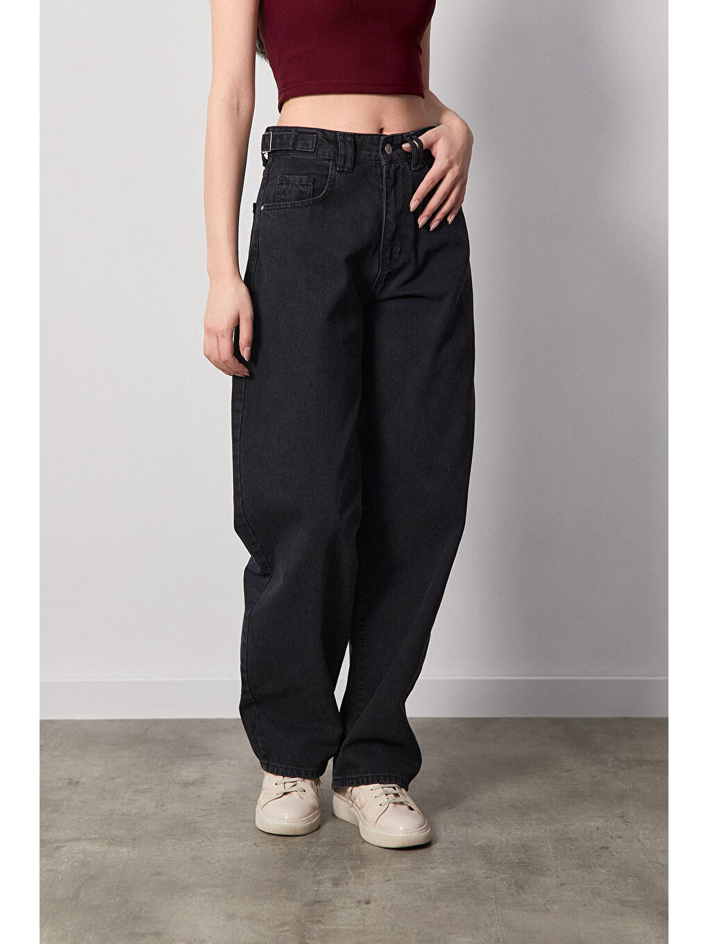Fullamoda Antrasit Beli Tokalı Fermuarlı Baggy Jean - 1