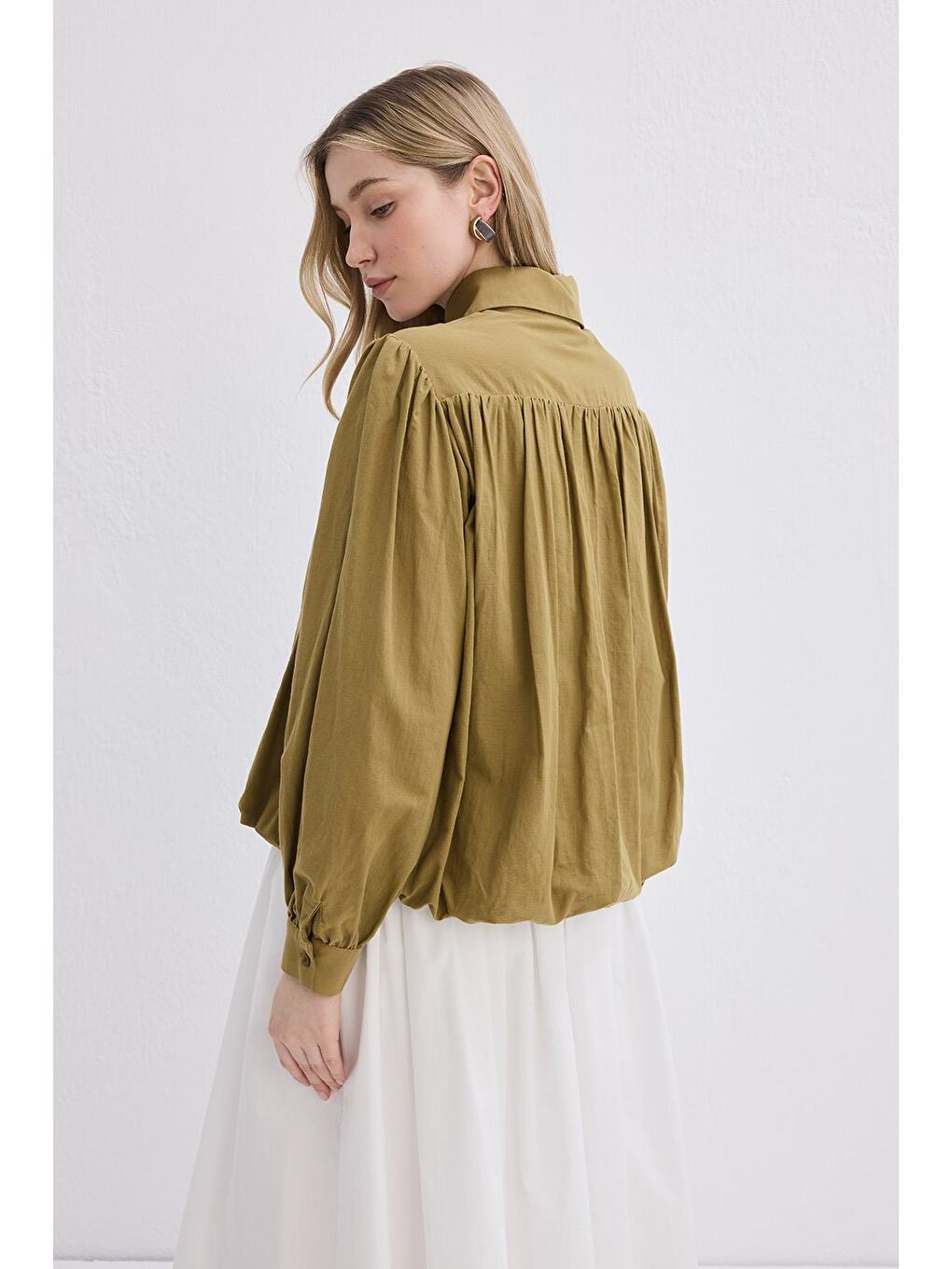 Lora Vual Gömlek Yağ Yeşili-3