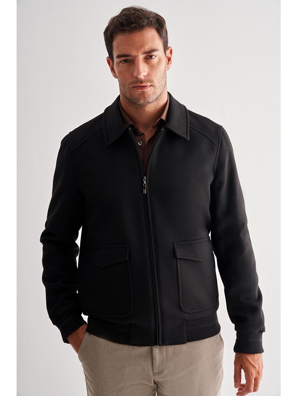 Siyah Gömlek Yaka Casual Slim Fit Esnek Mont 1007255122