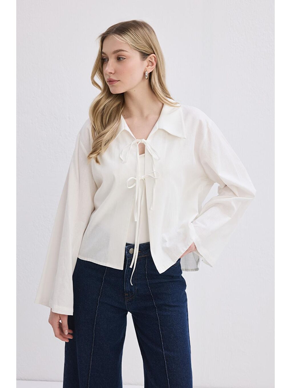 İsabel Yakalı Bağlamalı Gömlek Ekru-4