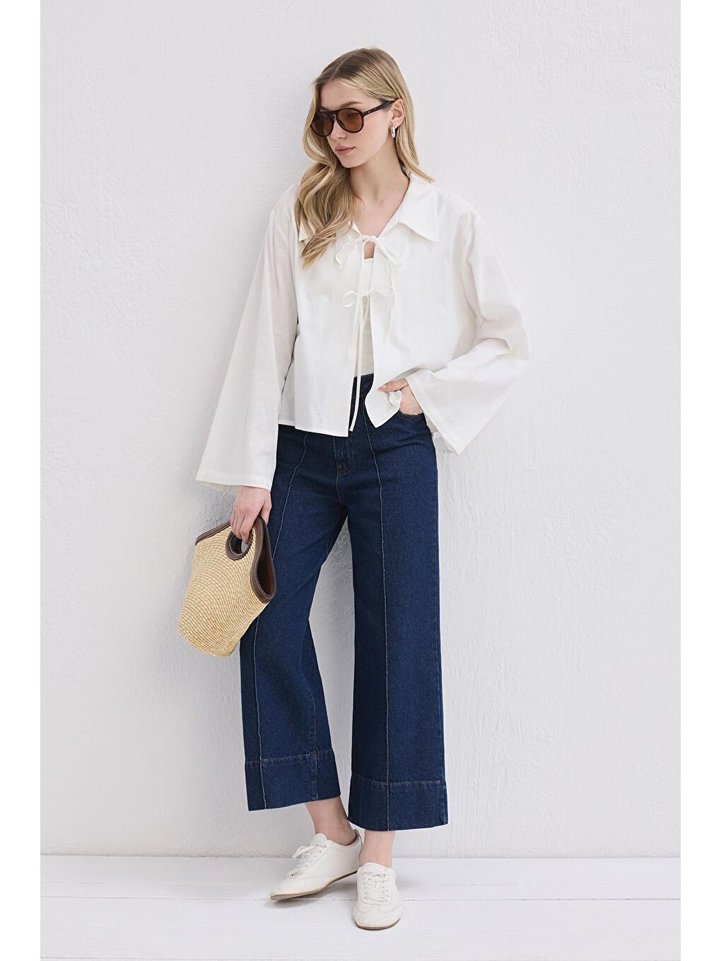 İsabel Yakalı Bağlamalı Gömlek Ekru-5