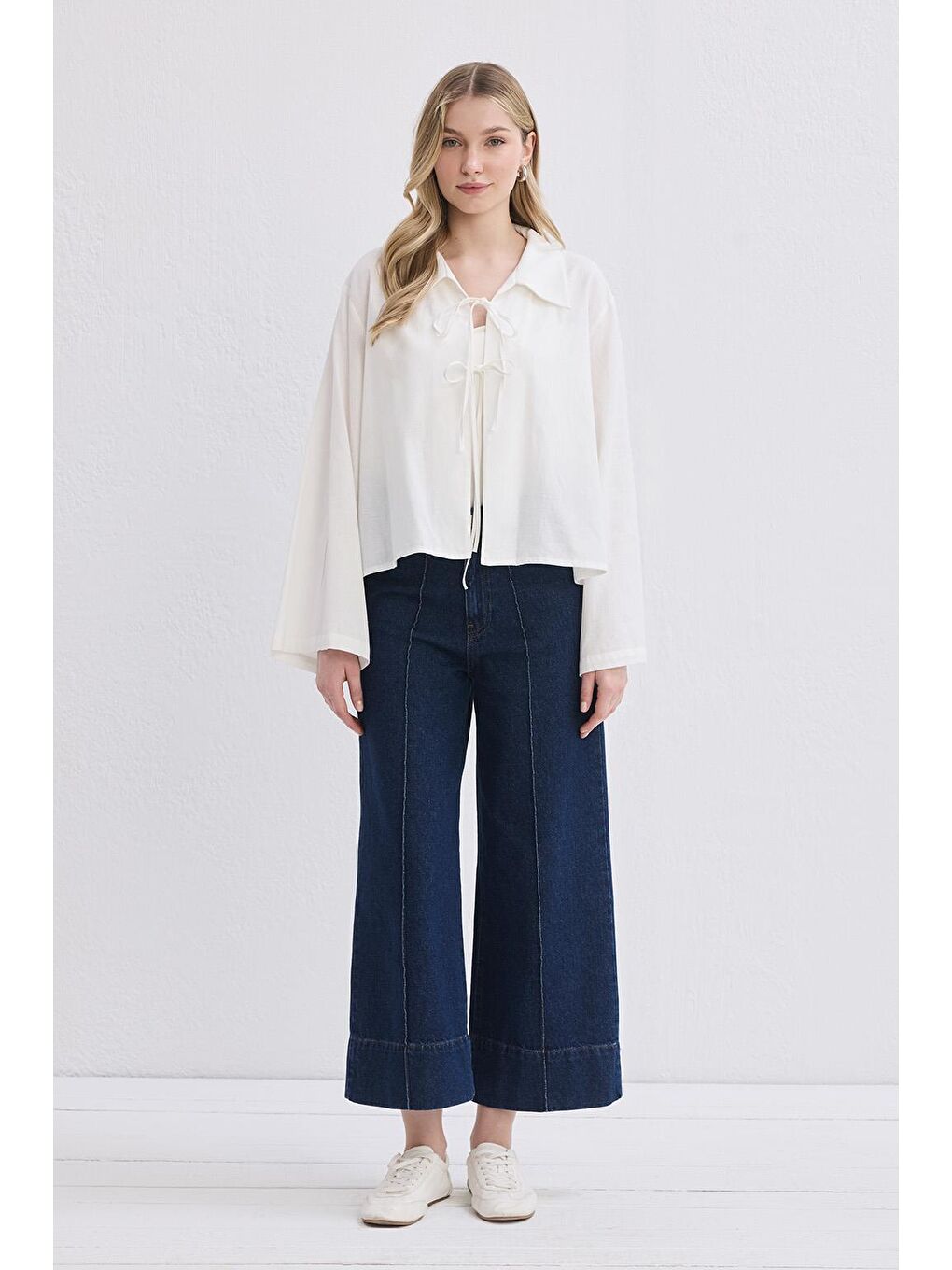 İsabel Yakalı Bağlamalı Gömlek Ekru-6