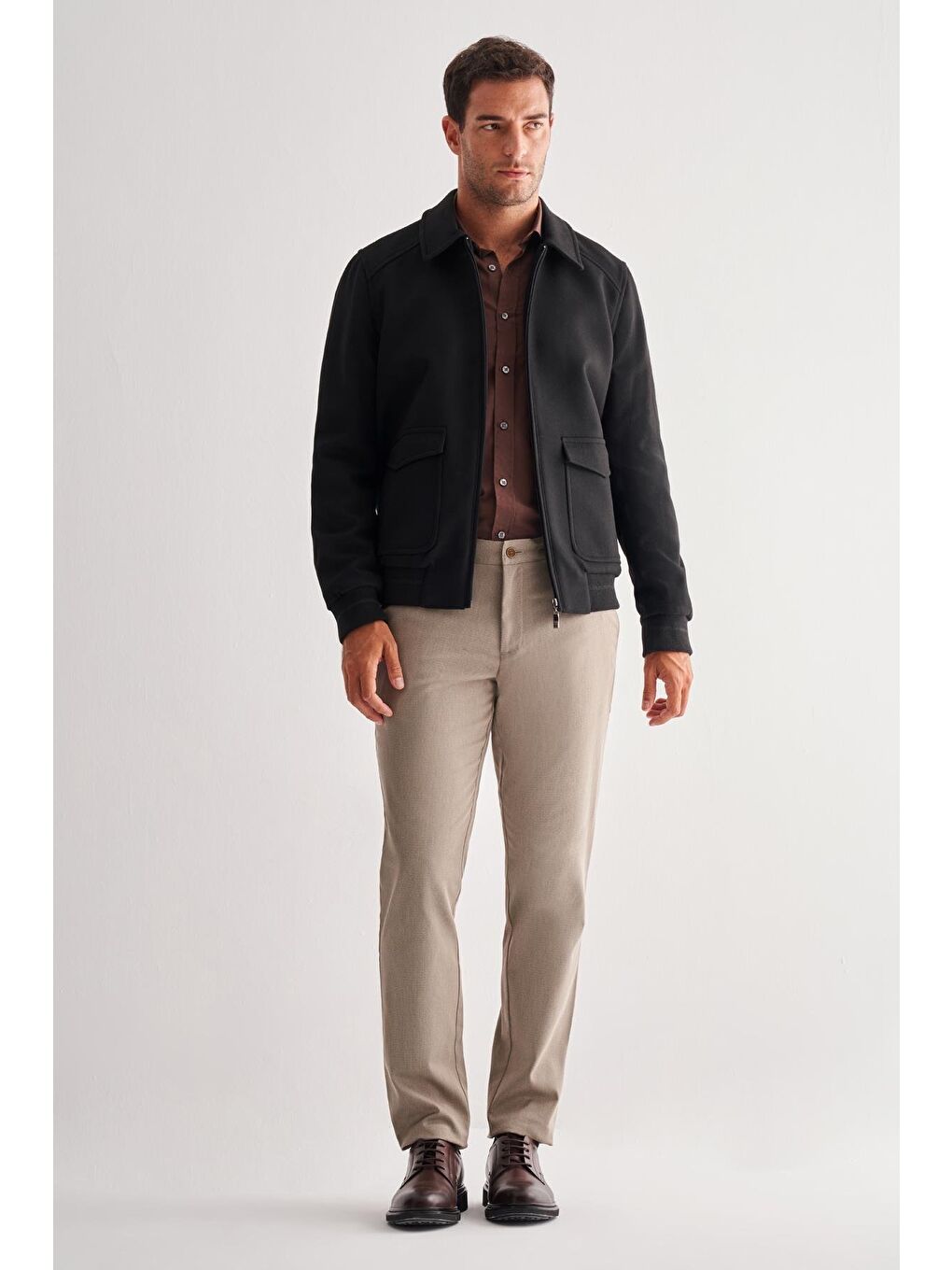 Siyah Gömlek Yaka Casual Slim Fit Esnek Mont 1007255122-1