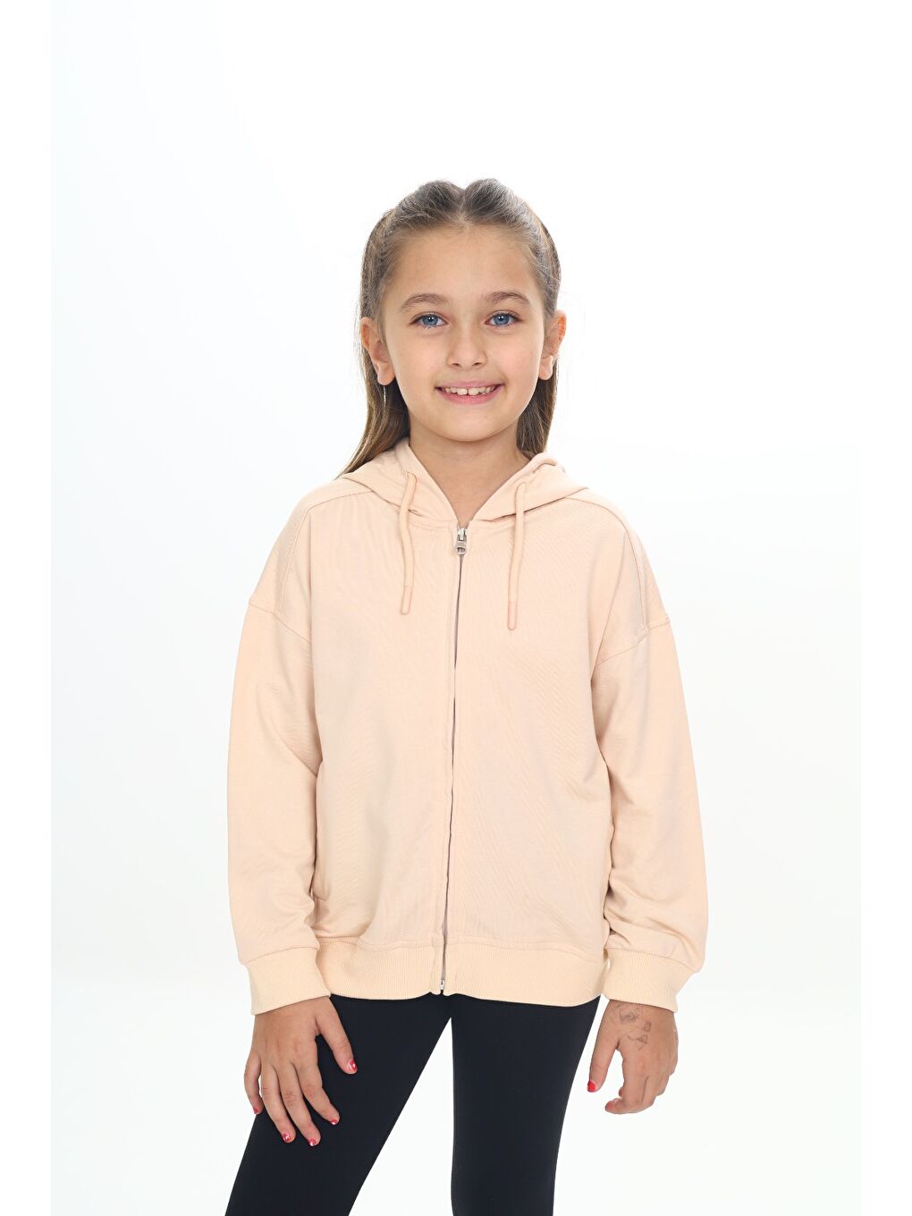 Bej Kız Çocuk Kapüşonlu Hırka