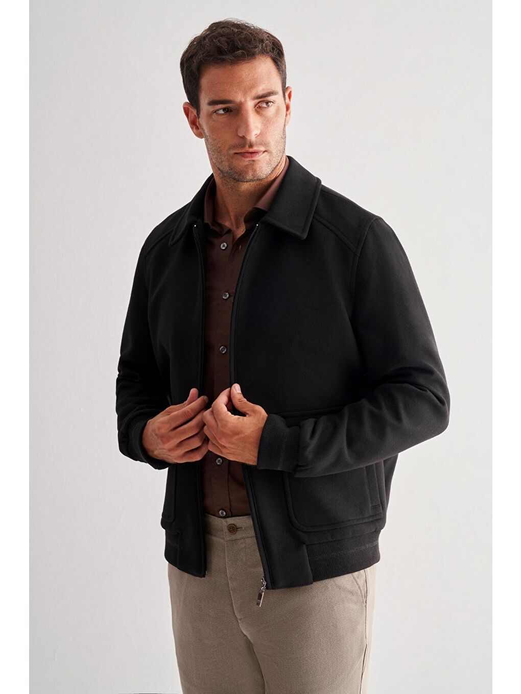 Siyah Gömlek Yaka Casual Slim Fit Esnek Mont 1007255122-2