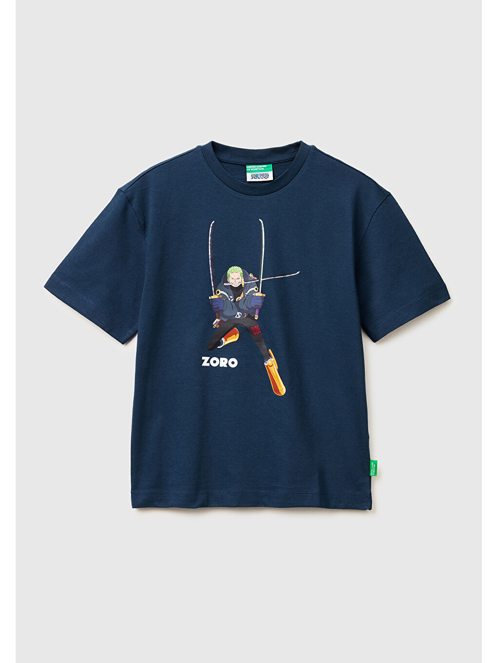 Erkek Çocuk Koyu Lacivert Önü ve Arkası One Piece Baskılı Bisiklet Yaka T-Shirt
