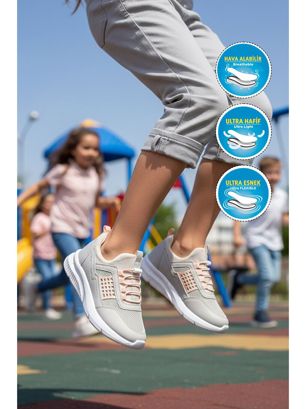 Pembe Buz Pudra Fileli Hafif Esnek Kız Çocuk Spor Ayakkabı 9060 Motano F-2