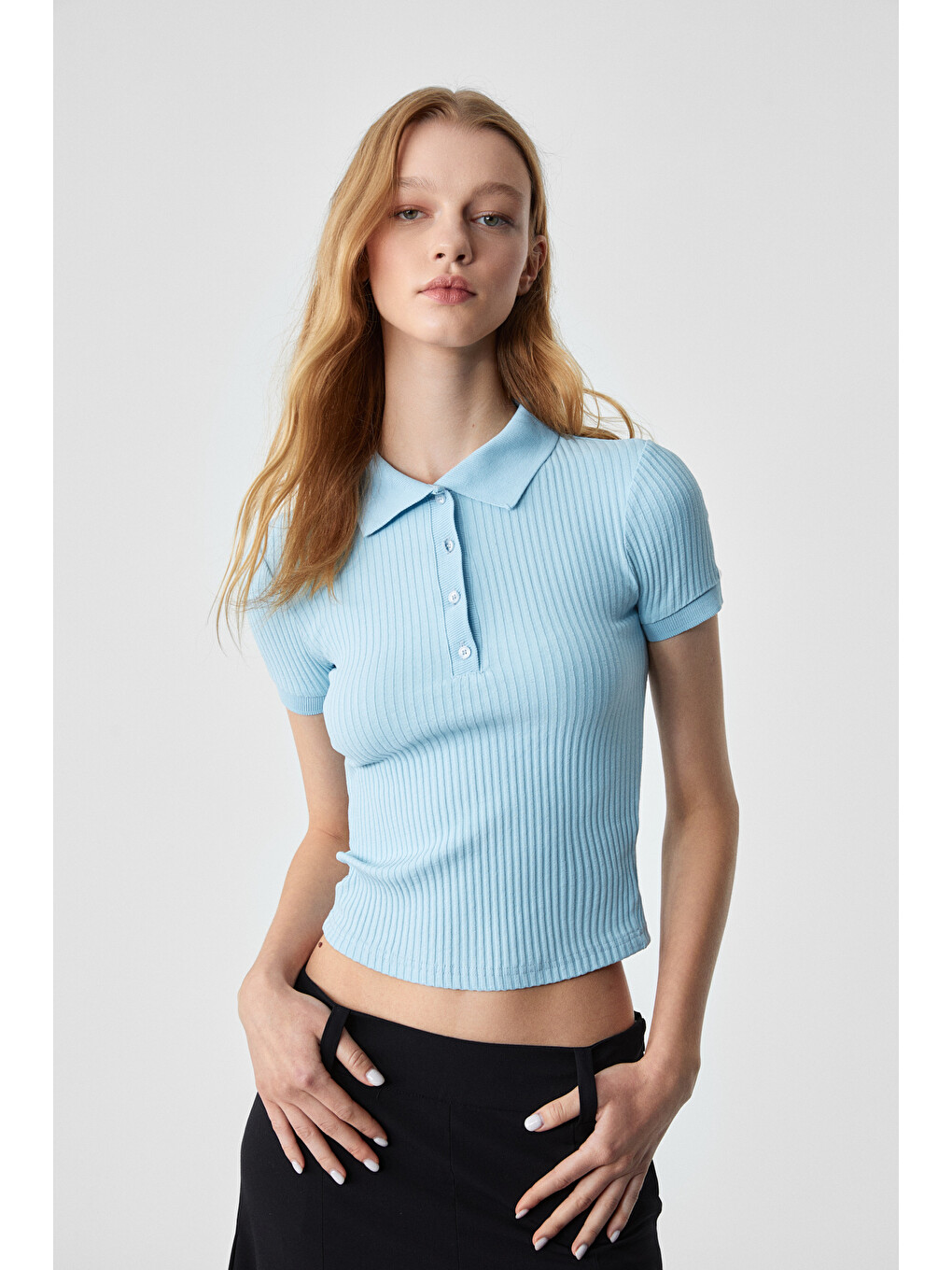 Mavi OBERWART Kadın Slim Gömlek Yaka Kısa Kol MAVİ T-Shirt-2