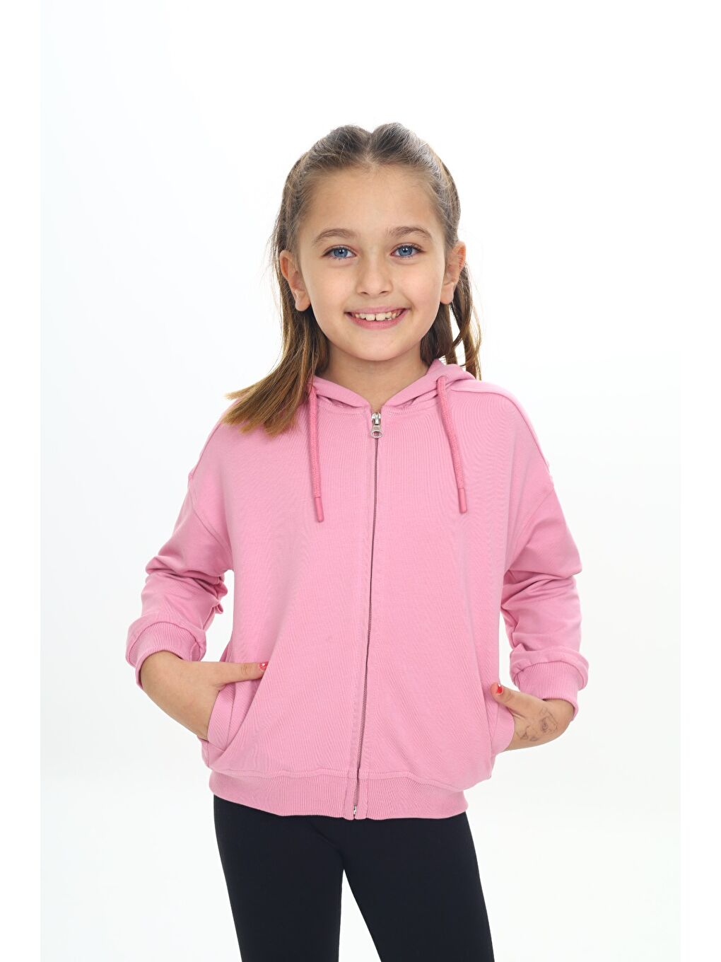 Pembe Kız Çocuk Kapüşonlu Hırka