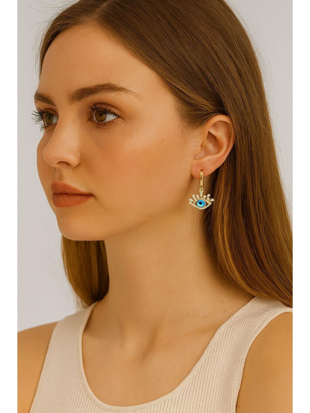 Sarı Nazar Göz Taşlı Küpe-1