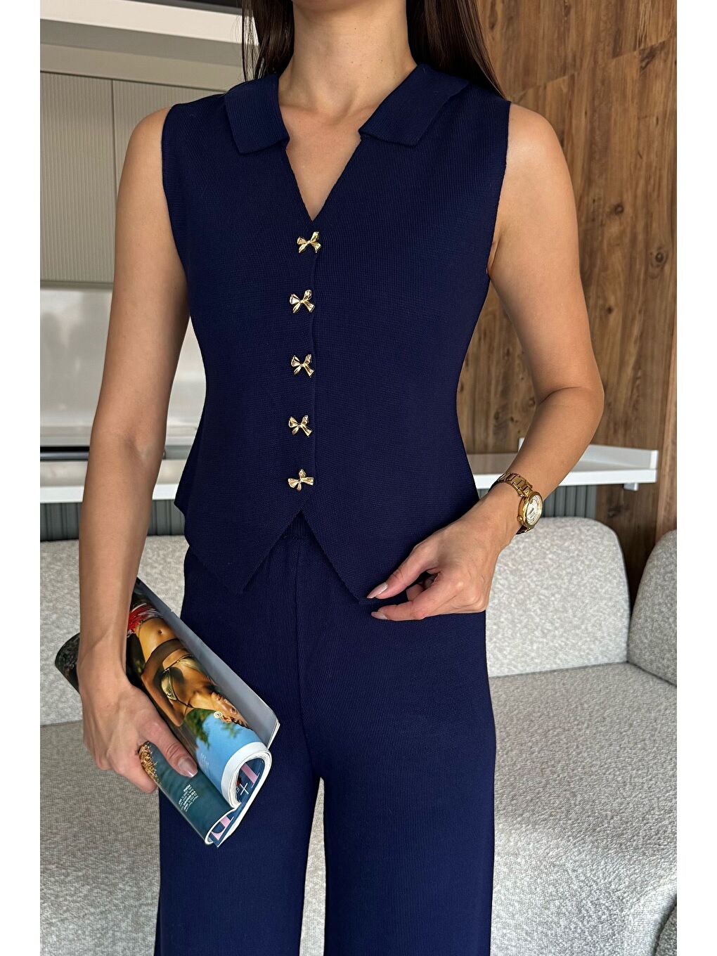 Lacivert Gömlek Yaka Yelek Pantolon Triko İkili Takım-2