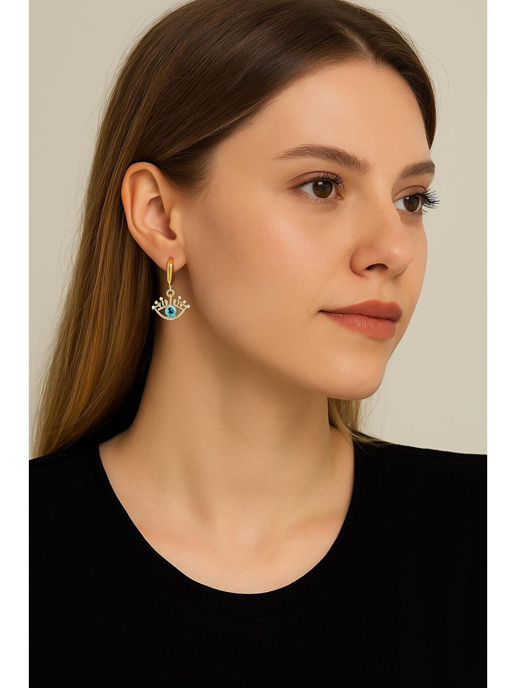 Sarı Nazar Göz Taşlı Küpe-2