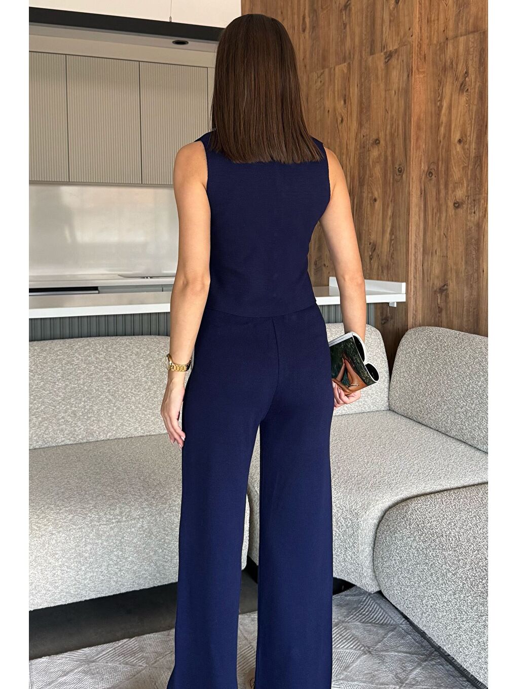 Lacivert Gömlek Yaka Yelek Pantolon Triko İkili Takım-3