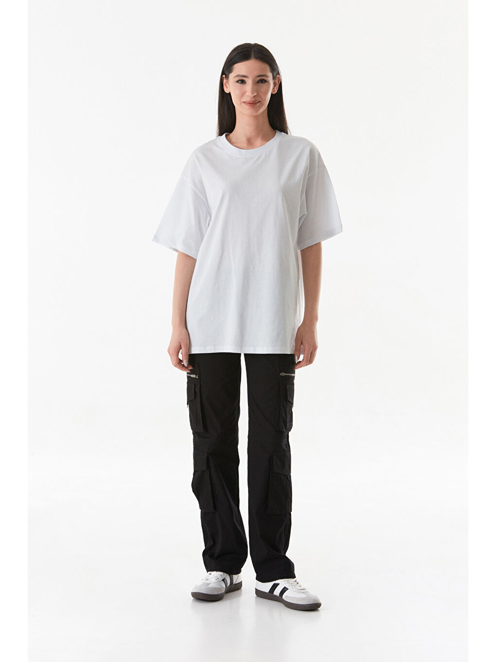 Fullamoda Beyaz Basic Oversize Bisiklet Yaka Tişört - 1