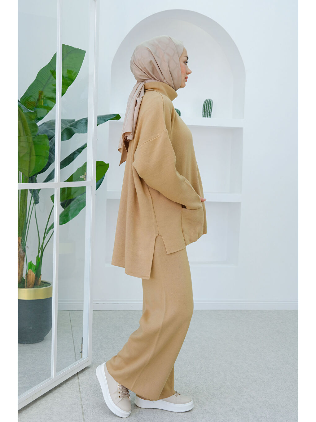 Balıkçı Yaka Cep Detaylı Takım Bej-1