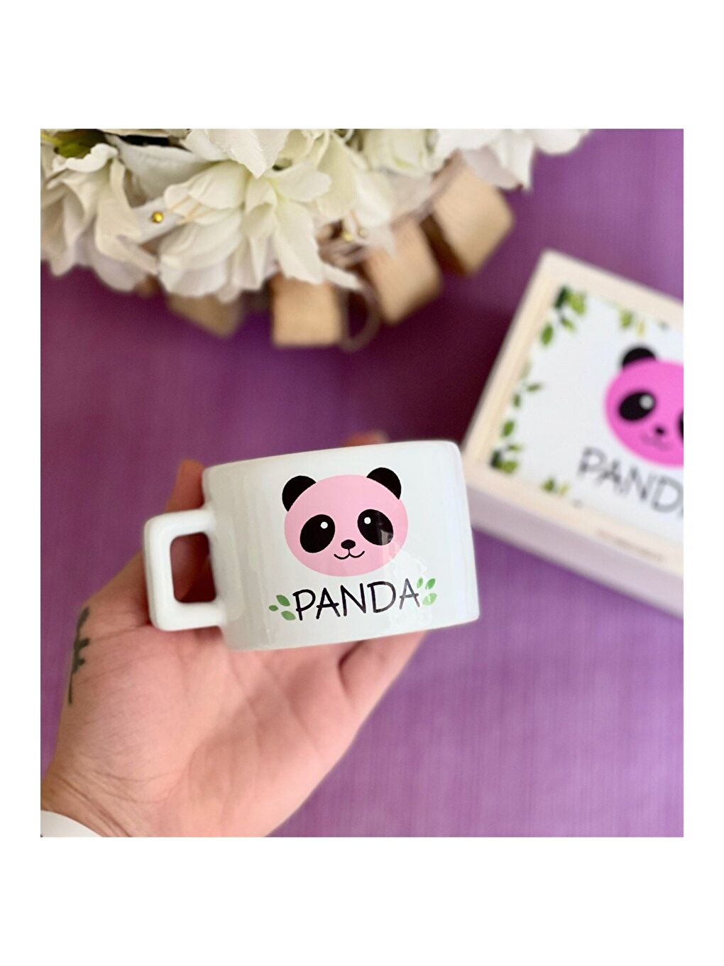 BAM HEDİYELİK EŞYA Karışık Pembe Panda Tasarımlı Kutulu Kupa - 1