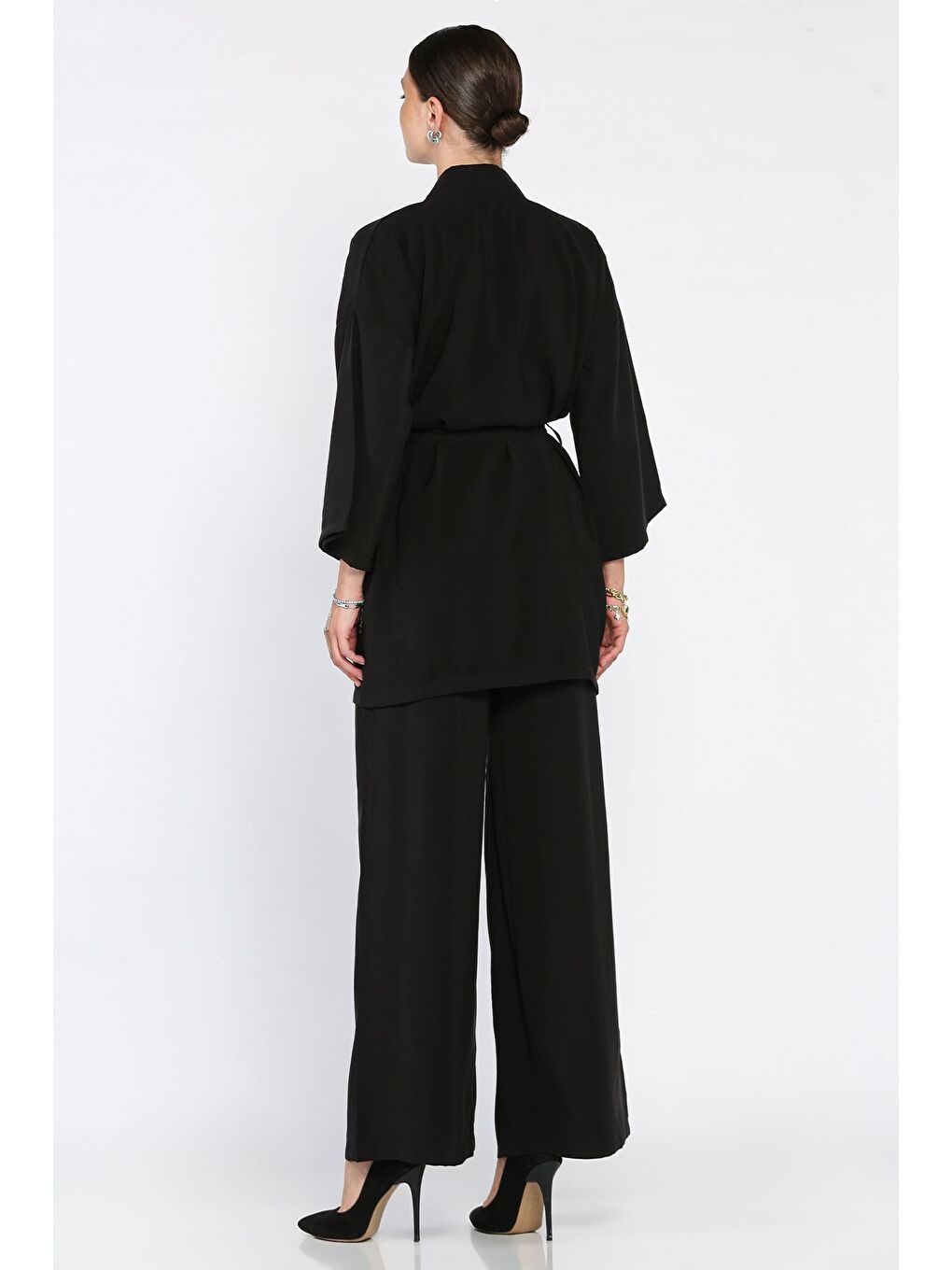 Siyah Taşlı Kimono Pantolon İkili Takım-4