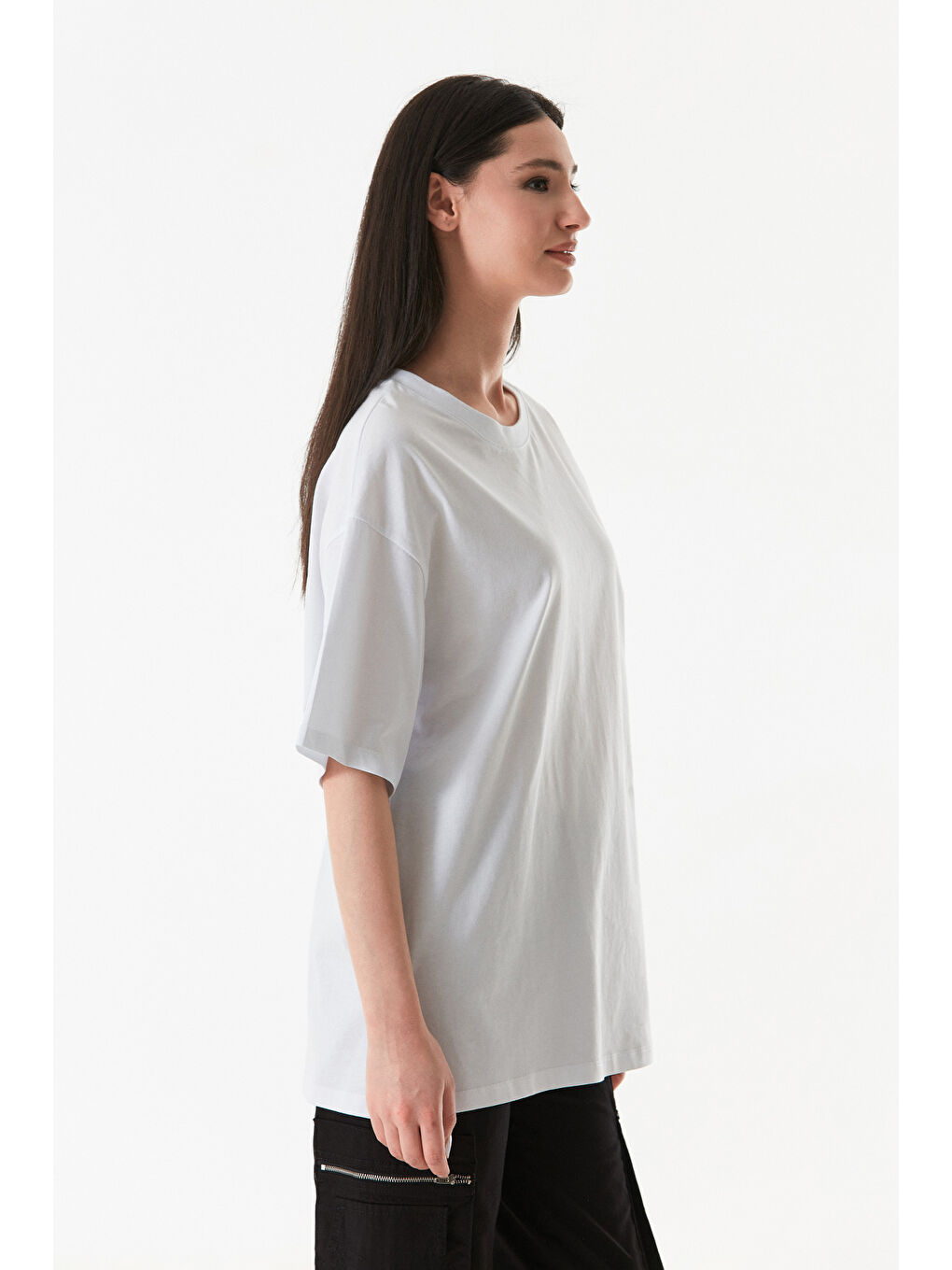 Fullamoda Beyaz Basic Oversize Bisiklet Yaka Tişört - 2
