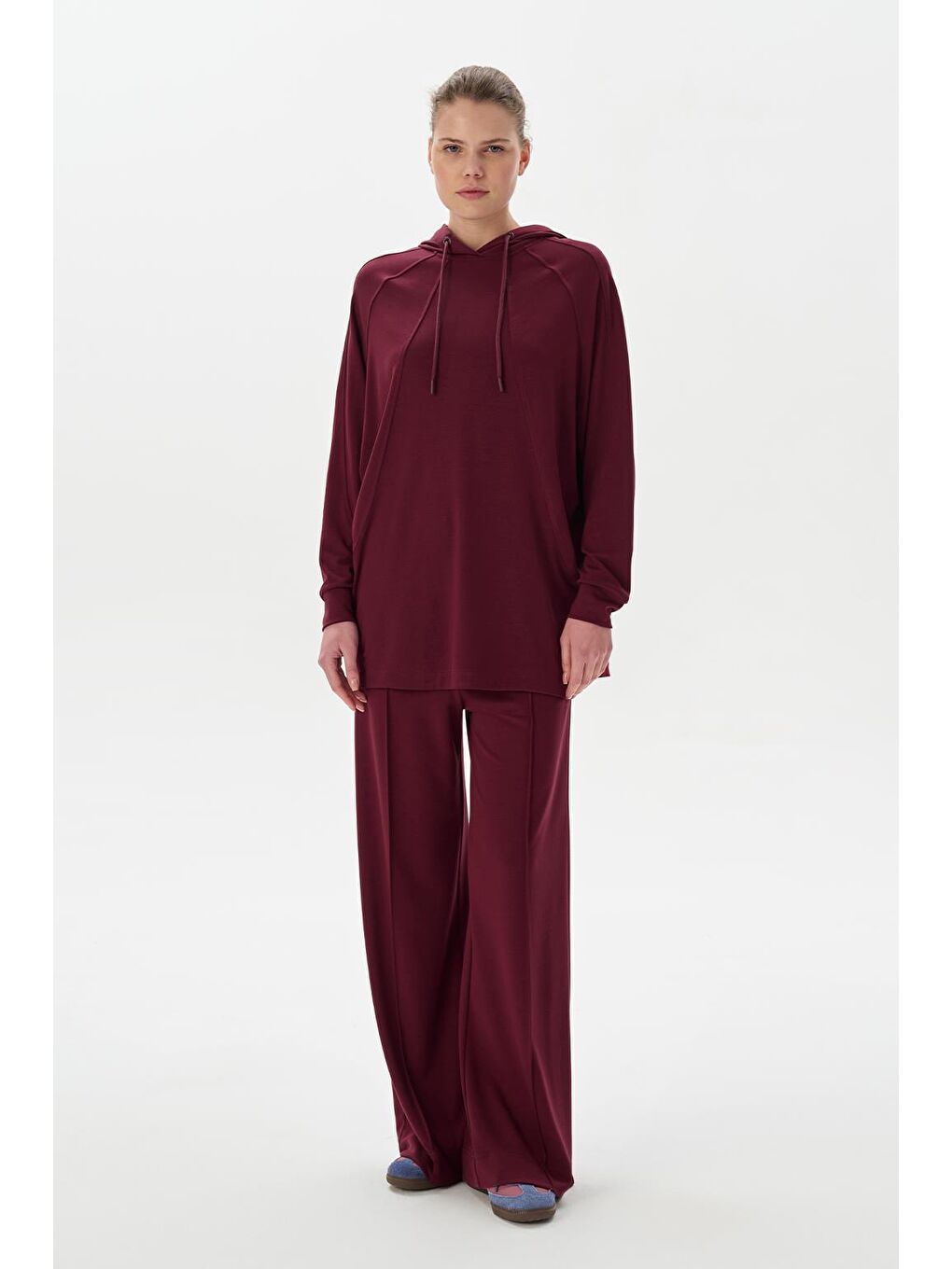 Modal Örme Kapüşonlu Sweatshirt Bordo