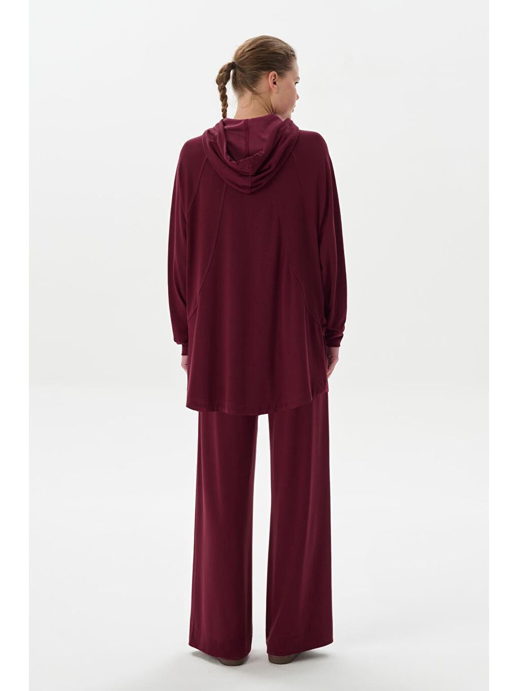 Modal Örme Kapüşonlu Sweatshirt Bordo-2