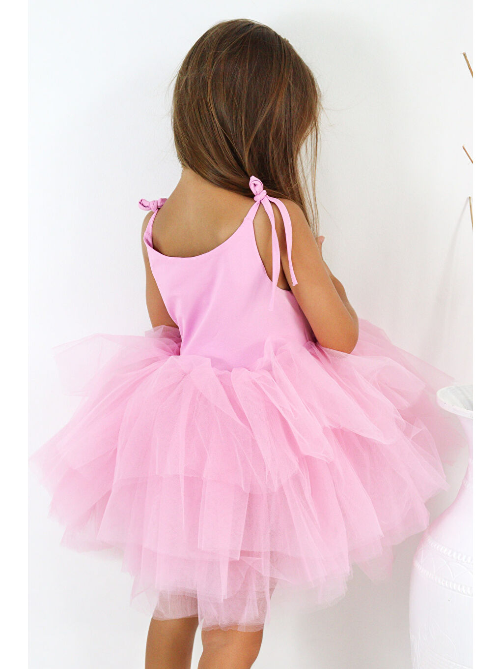 Pembe Askılı Tül Etekli Kız Çocuk Elbise - Sophie-1