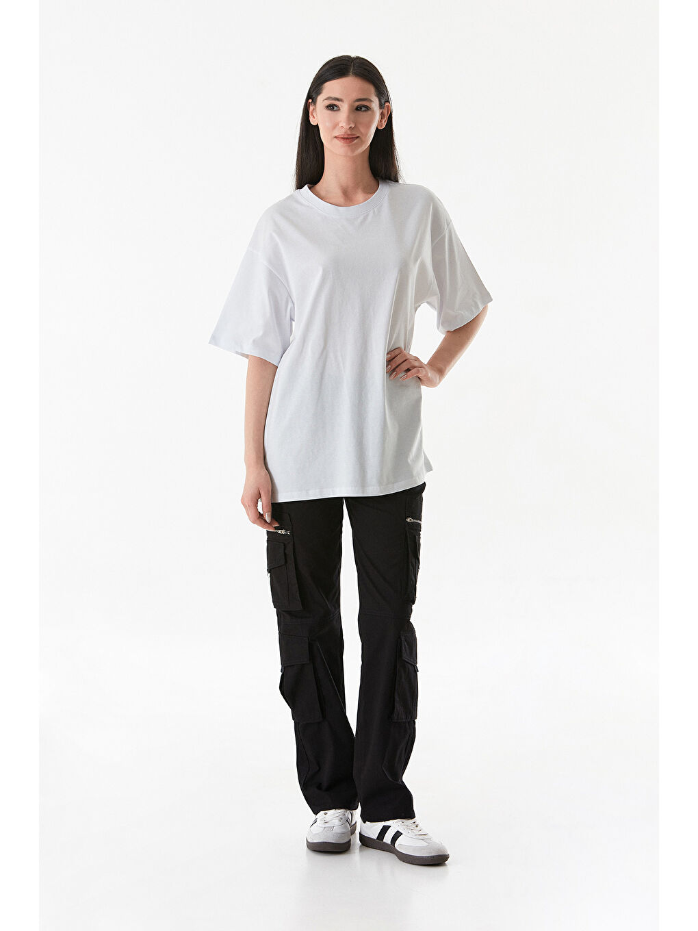 Fullamoda Beyaz Basic Oversize Bisiklet Yaka Tişört - 3